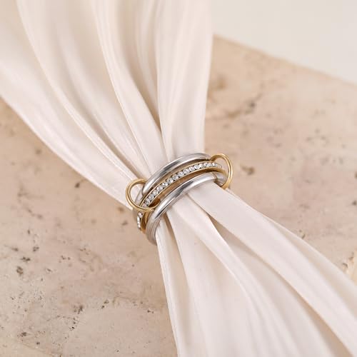 Gold/Silver Interlocked Rings For Women Dainty Stainless Steel Cubic Zirconia Stackable Statement Rings Two-toned Connected Bands Rings Non Tarnish (size 6-10) - color: R-CZ-Silver gold silver ring