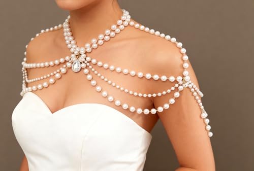 Pearl Shoulder Jewelry Bridal Wedding Shoulder Necklace Chain Festival Rave Party Outfit Accessory for Women Statement Body Chain