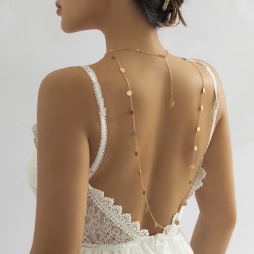 Rhinestone Back Chain Necklace for Women Bridal Wedding Sexy Rhinestone Backdrop Chain Waist Belly Chains Trendy Body Chains Jewelry - style: GoldA