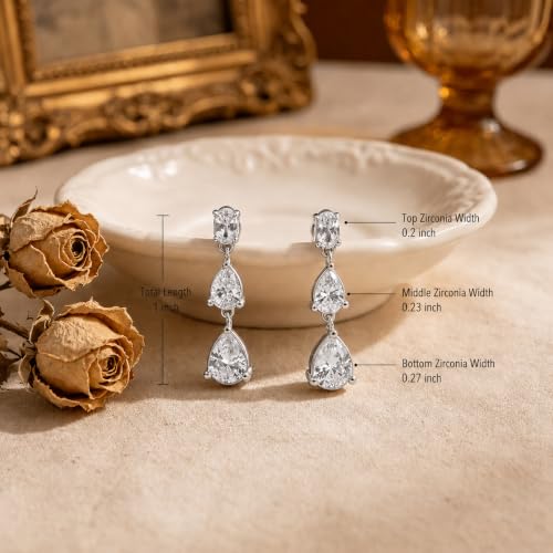 Pearl Earrings for Women, 14k Gold Plated Trendy Diamond Pearl Drop Earrings Hypoallergenic Dainty Bridal Gifts Wedding jewelry for Women - color: Teardrop-Silver