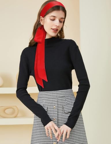 GERINLY Solid Color Long Neckerchief Pure Skinny Scarf Necktie for 50's Costume Party Wedding Cosplay Accessory Headband - color: Y-red