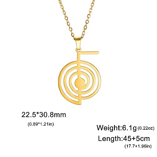 Dreamtimes Cho Ku Rei Reiki Necklace Protection Healing Symbol Yoga Necklace For Women Sacred Geometry Stainless Steel Drop Healing Energy Yoga Power Pendant Necklace Sacred Geometry Amulet - color: GOLD
