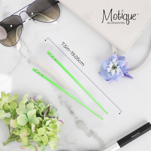 Set of 2 Hair Sticks with 3 Diamonds Chopsticks - Neon Green - color: Neon Green
