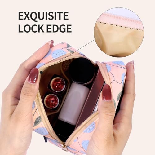 MAANGE Small Makeup Bag for Purse, Portable Cosmetic Bag, Mini Makeup Bag with Slip-in Pockets, Cute Make Up Bag, Pouches for Purse Women (Pink Plants) - color: 1 Piece-Mini