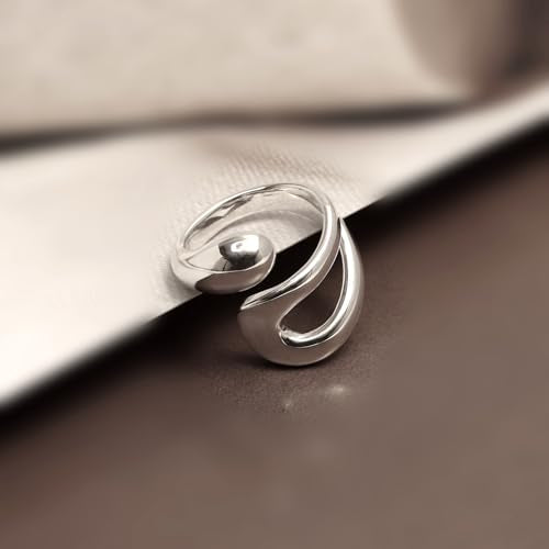 LeCalla 925 Sterling Silver Rings for Women | Chunky Teardrop Water Drop Open Ring | Adjustable Waterdrop Stackable Ring Jewelry Gift(Sizes 6-8No.) - color: Ring Size-6No.
