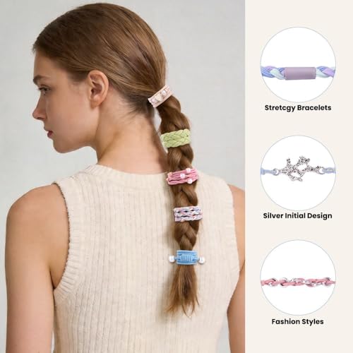 DIYDEC 12pcs Hair Ties Bracelet for Women Boho Braided Hair Ties No Damage Elastic Hair Bracelet Band for Girls Soft Thick Thin Long Curly Hair Accessories (Colour) - color: Colour