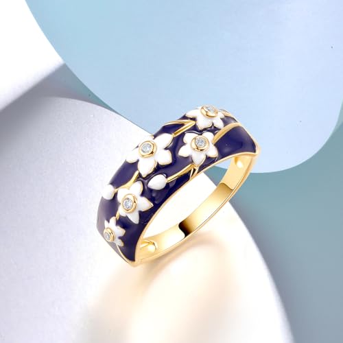Santuzza 925 Sterling Silver Enamel Flower Pattern Ring for Women - color: Orchid