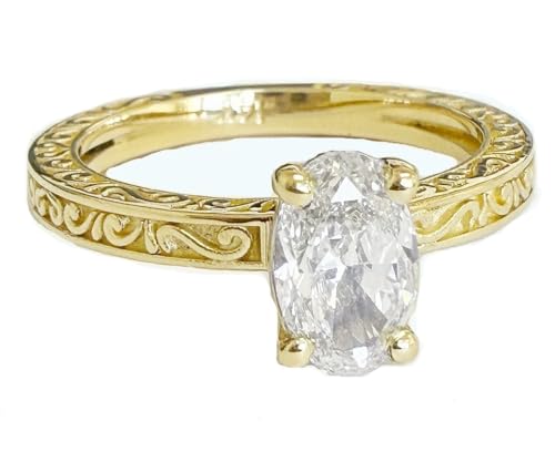 Oval Shape Moissanite Antique Filigree Style Engagement Ring Set In 14k Solid Yellow Gold Bridal Ring Wedding Ring For Her 1.00ct - size: 9.5