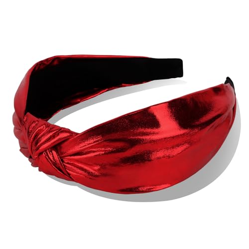 YISSION Metallic Red Knotted Headband for Women, Wide Twist Shiny Fabric Hairband, Fashion Hair Accessory for Everyday Wear, Parties, and Travel - color: Red