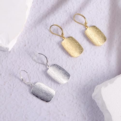 14K Gold Dangle Earrings for Women，Lightweight Circle Disc Coin Geometric Flat Brushed Drop Earrings, Hypoallergenic Leverback Earrings Jewelry - color: B-Silver
