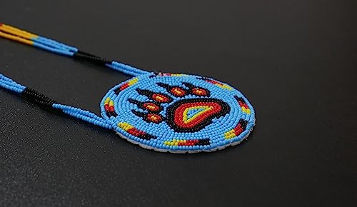 Handmade Native American Style Tribal ethnic Seed Bead Beaded Layered Medallion Necklace #1 - color: Bear Paw Skyblue