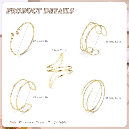 Giovanchi 5 Pieces Arm Cuff Upper Arm Band Cuff Bracelets for Women Adjustable Armband Set - style: B-Gold