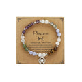 Zodiac Natural Stone Bracelet – Handmade Crystal Healing Bracelet with Zodiac Charm – Adjustable Beaded Jewelry Gift for Women Men Girls - color: Pisces
