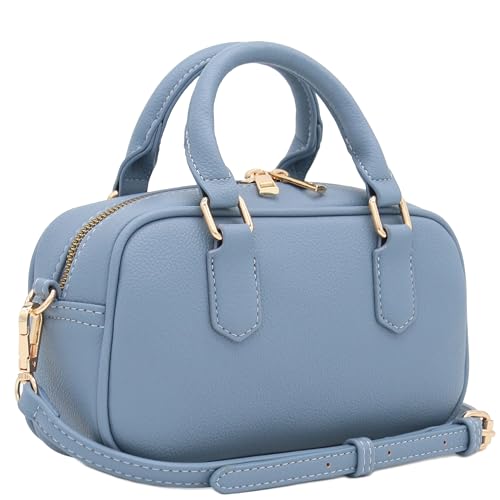 FashionPuzzle Mini PU Leather Satchel Purse Top Handle Crossbody Bag - color: Blue Grey