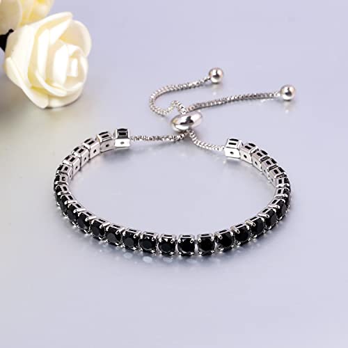 CiNily Adjustable Tennis Bracelets for Women Teen Girls Rainbow Cubic Zirconia Bracelet 14K White Gold Plated Hypoallergenic Slider Bracelet Jewelry Gift - color: Adjustable-Black