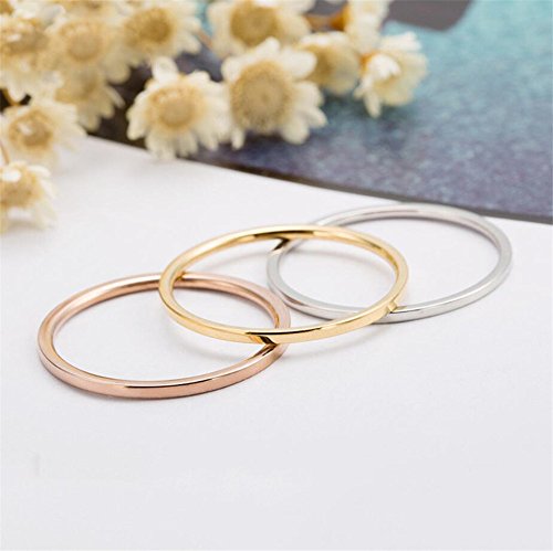 3pcs 1mm Stainless Steel Plain Band Knuckle Stacking Midi Rings for Women Comfort Fit - color: 3pcs Silver+Rose+Gold (Flat)