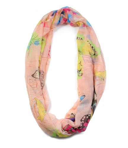 Scarfand's Romantic Rose Prints & Floral Patterns Lightweight Infinity Fashion Scarves Wraps - color: Butterfly Peach