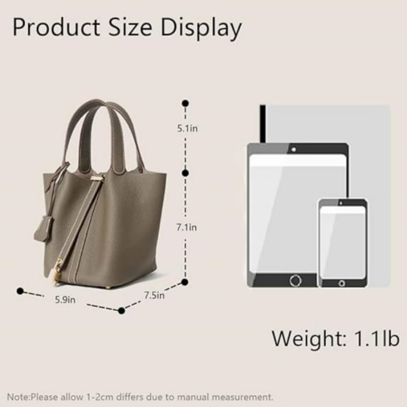 Genuine Leather Bucket Bag for Women: Lock Design Shoulder Handbag Versatile Top-Handle Tote Fashionable Vegetable Basket - color: White