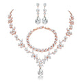 Jewelry Set for Women, Necklace Dangle Earrings Bracelet Set with White AAA Cubic Zirconia, Allergy Free Wedding Party Jewelry for Bridal Bridesmaid - color: Necklace + Earrings + Bracelet-Rose gold plated