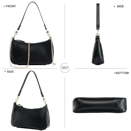 Shoulder Bag for women Crossbody Bags Retro Classic Small Hobo Purse Clutch Tote Handbags with Zipper Closure - color: Black