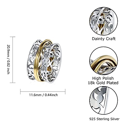 925 Sterling Silver Anxiety Ring with Beads Fidget Spinning Rings for Women Worry Beads Rings - color: filigree design