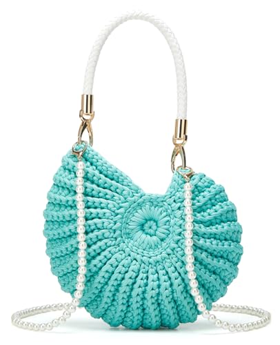 Jusavie Bohemia Crochet Handwoven Seashell Bag Women Summer Beach Bag Boho Evening Clutch Purses Shoulder Crossbody Bags 2026 - color: Dark Blue