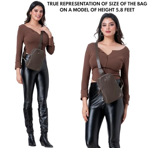 Leather Sling Bag for Women Genuine Crossbody Purse Small Trendy Cross Over Chest with Phone and Credit Card Slots (Brown Nappa) - color: Brown Nappa