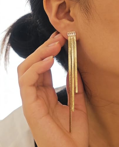 Gold Earrings for Women Trendy, Simple Dainty 14K Gold Plated Paperclip Square Chain Link Dangle Hoops Earrings Pin Stud Huggie Earrings Lightweight Hypoallergenic Minimalist Aesthetic Gold Jewelry for Christmas Gifts - color: tassel earrings-C