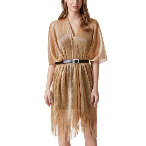 Sparkle Metallic Evening Shawls for Women formal Party Dresses Beach Travel Cardigan Shawl Wrap for Swimsuit - color: B-dark Gold