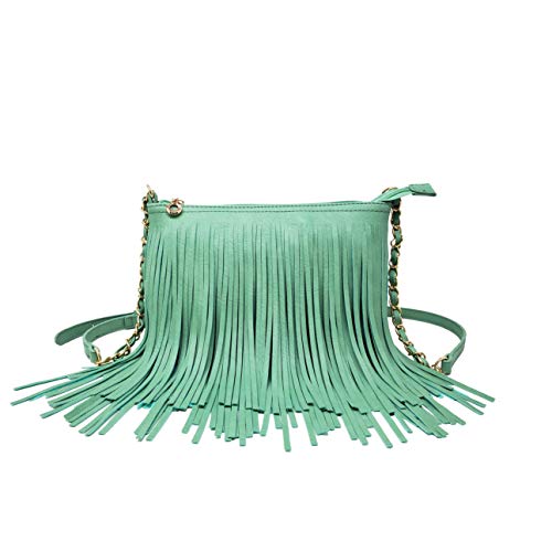 Solene Fringe Crossbody Shoulder Bag with Strap, Tassel Messenger bag, Country Style Western Fringe Purse for Women - color: Turquoise