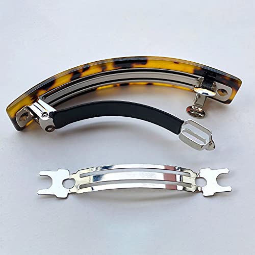 HYFEEL Large French Barrettes for Women Fine Thick Hair, Classic Tortoise Shell Hair Clips Wide Curved Celluloid Ponytail Holder Clamp Fashion Hair Accessories Automatic Clasp Hairgrips 3 Pack - color: Blue, Tortoise Shell, Ivory