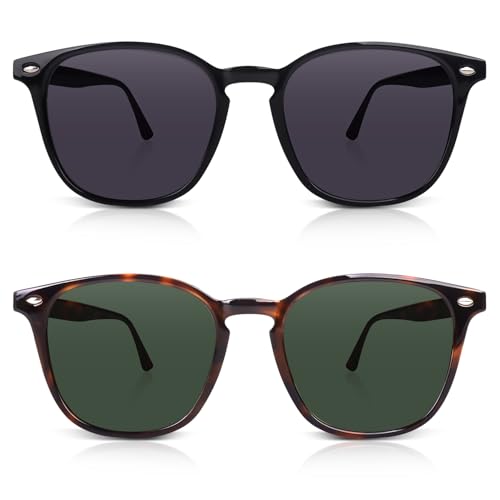 DrRelax Retro Sunglasses Womens Trendy Round Polarized Shades Sun Glasses - color: 2 Pack-black/Tortoise Greyish Green