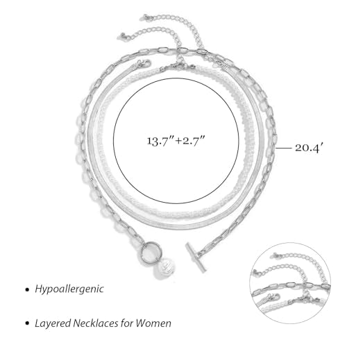 Long tiantian Chunky Gold Necklace Stack Chain Necklaces for Women Statement Layered Paperclip Choker Necklaces Statement Necklace for 80s 90s & Night Out Outfits Paperclip Style Fashion Jewelry - color: A3:Style C-Silver
