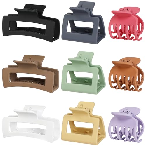 CHANDAT Medium Claw Hair Clips Set for Women - 3 Styles, 9PCS Rectangle Hair Clips for Thick Hair, Square Clips for Thin Hair - Multicolor - color: Multicolor