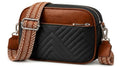 Vantamo Premium Quilted Crossbody Bags for Women with Anti-Pickpocket Clip, Vegan Leather Handbags, Travel Purses for Women - color: Black & Brown With Jacquard Strap