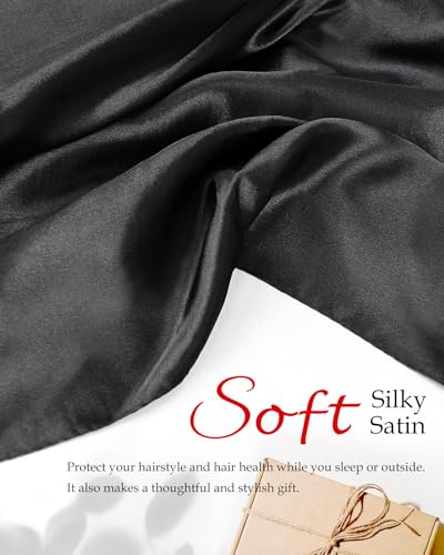 Satin Wrap Cap Hair Net and Scarf Combo for Silk Press - Soft Hair Net with Scarf for Sleeping, Protective Hair Wrap Scarf (Black) - color: Black