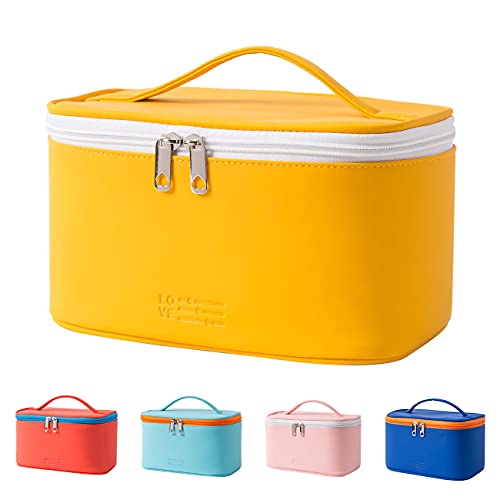 Meiyuuo Makeup Bag Large Cosmetic Bags for Women Girls Cute Travel Zipper Pouch Toiletry Organizer for Beauty Essentials Waterproof (Yellow) - color: Bright Yellow