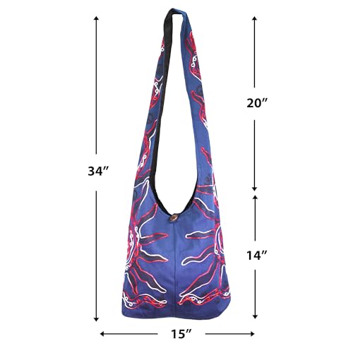 Mandala Crafts Hippie Bag, Large Boho Hobo Purse for Women, Crossbody Shoulder Sling Bags for Indie Style Bohemian Accessory - style: Navy Blue Sun