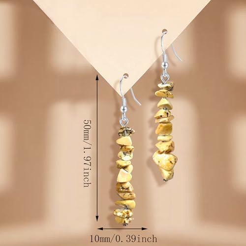 Handmade Bohemian Vintage Silver Nature Stone Beads Long Dangle Drop Earrings for Women - color: Bright Yellow