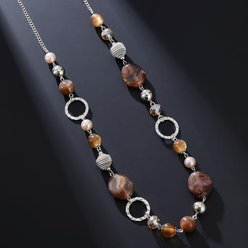PEARL&CLUB Long Beaded Necklaces For Women - Sweater Chain Fashion Jewelry Necklace Gifts For Women - color: 23-Brown
