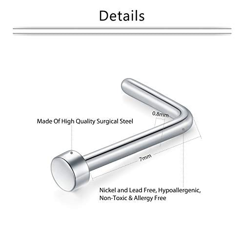 Mayhoop 20g Nose Rings Hoops And Studs For Women Men - Hypoallergenic 316L Surgical Stainless Steel L Shape Nose Screw Bone Silver Rose Gold Black Rainbow Pack 28Pcs - color: Style A(Silver+Rose gold+Black)