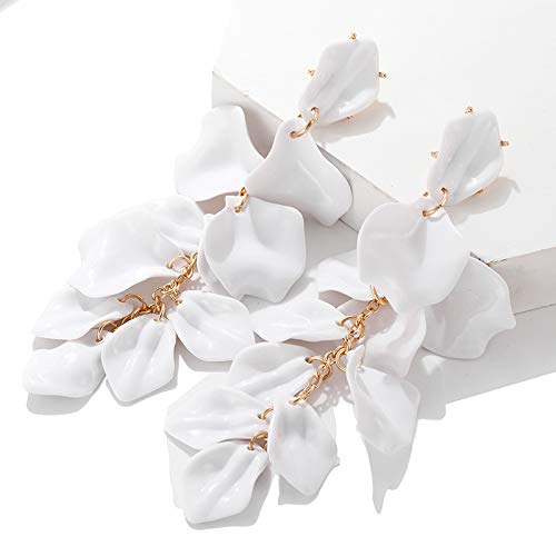 Long Acrylic Rose Petal Earrings Dangle Exaggerated Flower Earrings Drop Statement Floral Tassel Earrings for Women - color: Long Acrylic Rose Petal Earrings-White