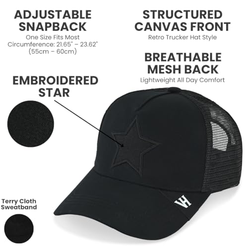 VINTAGE HAVANA Trucker Hats Women | Mesh Adjustable Snapback Hat | Men & Women Cute Trendy Fashion Baseball Cap - color: Black