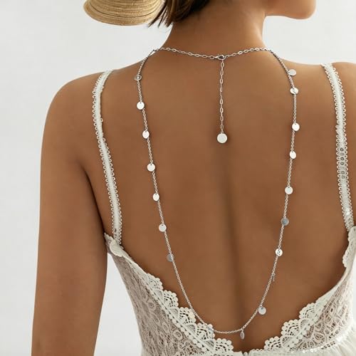 Rhinestone Long Drop Back Chain Jewelry for Women Crystal Back Chain Necklace Gold Plated Body Chain Backdrop Chain Jewelry - style: chain silver
