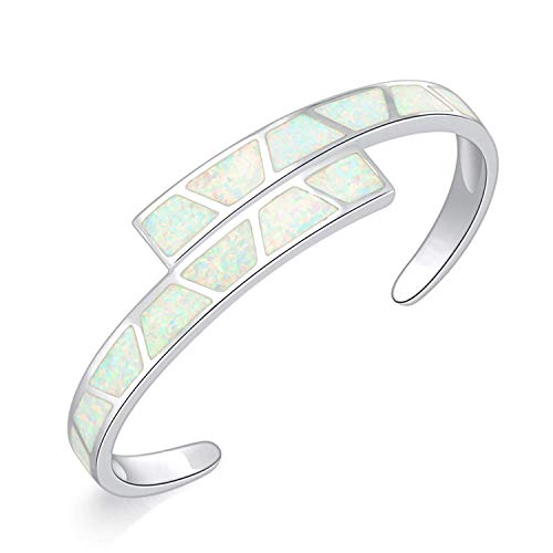 CiNily Womens Cuff Bracelet,Opal Bangle Bracelets Gold Plated Hypoallergenic Ladies Gemstone Open Cuff Bangle Bracelet - color: white+white