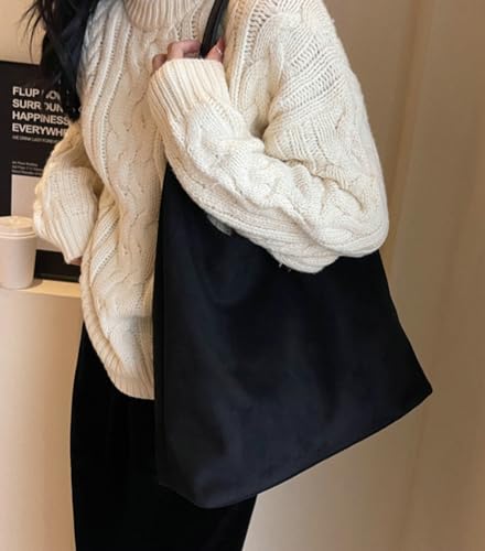 Womens Fashion Suede Shoulder Bags Large Tote Bag Retro Purse Handbag Casual Work Ladies Top Handle Satchel - color: A-black