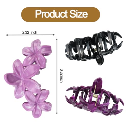 4Pcs Hawaiian Flower Claw Hair Clips for Women Cute Purple Large Claw Clips for Thick Thin Hair Black Plumeria Beach Hair Accessories for Women and Girls - color: 10-Colorful