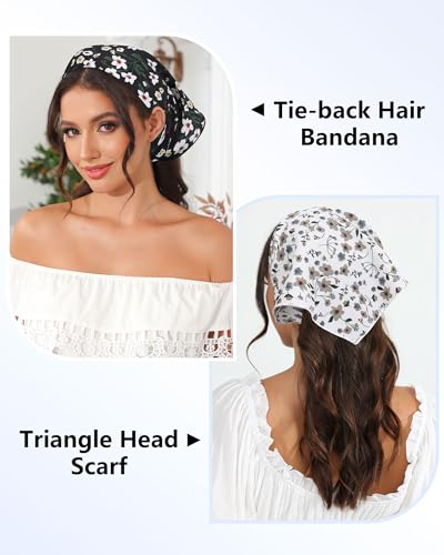 AWAYTR 3Pcs Hair Bandanas Head Kerchief for Women Girls Tie-Back Boho Hair Scarf Headband Bandana Triangle Head Scarf - color: Flower - Black + White + Pink