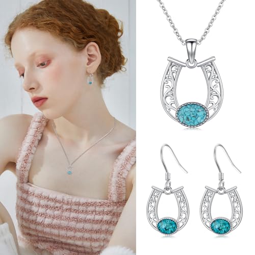 Western Earrings for Women 925 Sterling Silver Turquoise Western Country Dangle Drop Earrings Country Jewelry Gifts for Cowgirl Cowboy - style: Horseshoe-1