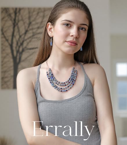 Errally Layered Beaded Statement Necklace Multi Strand Crystal Beads Collar Necklace and Earring Sets for Women Fashion Costume Jewelry Set Gifts for Her - color: Blue
